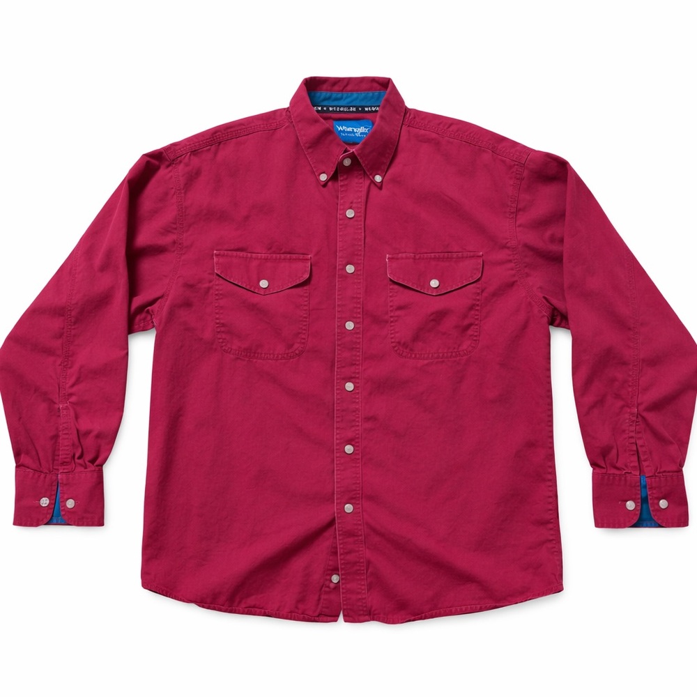 Wrangler Western Shirts Pearl Snap Button Up Shirt Burgundy Teal Trim XL